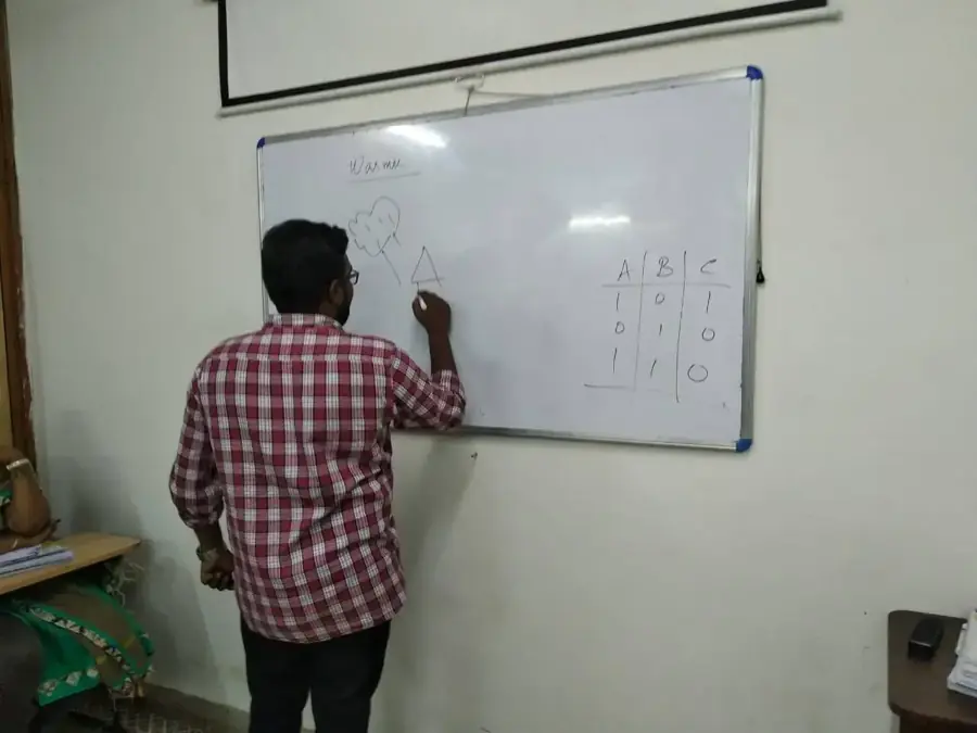 An APTTI trainer demonstrating an activity on the whiteboard